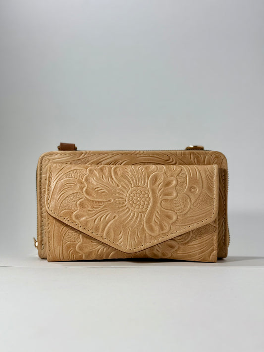 Clutch Wallet with Floral-Pressed Design