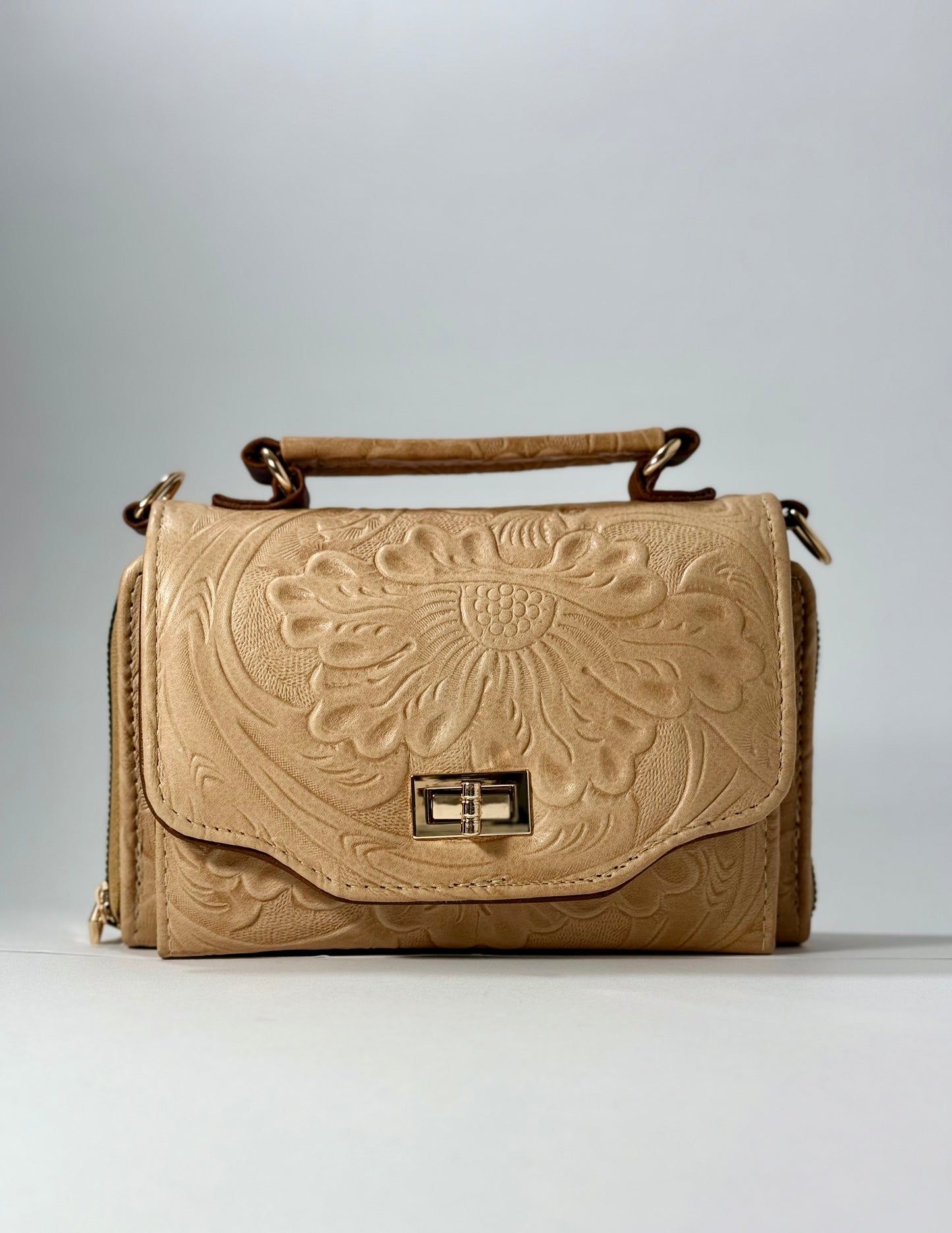 Mini Handbag with Floral-Pressed Design