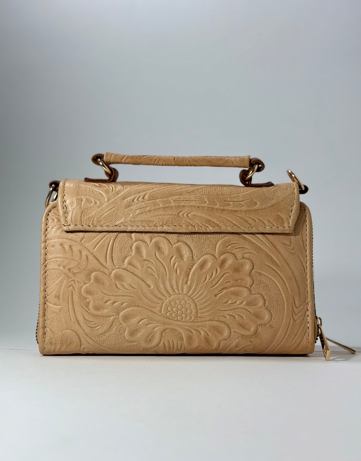 Mini Handbag with Floral-Pressed Design